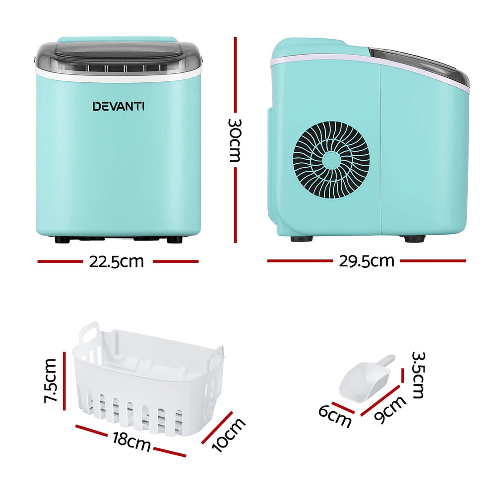 Devanti 12kg Ice Maker Machine w/Self Cleaning Green-Appliances &gt; Kitchen Appliances &gt; Ice Makers-PEROZ Accessories