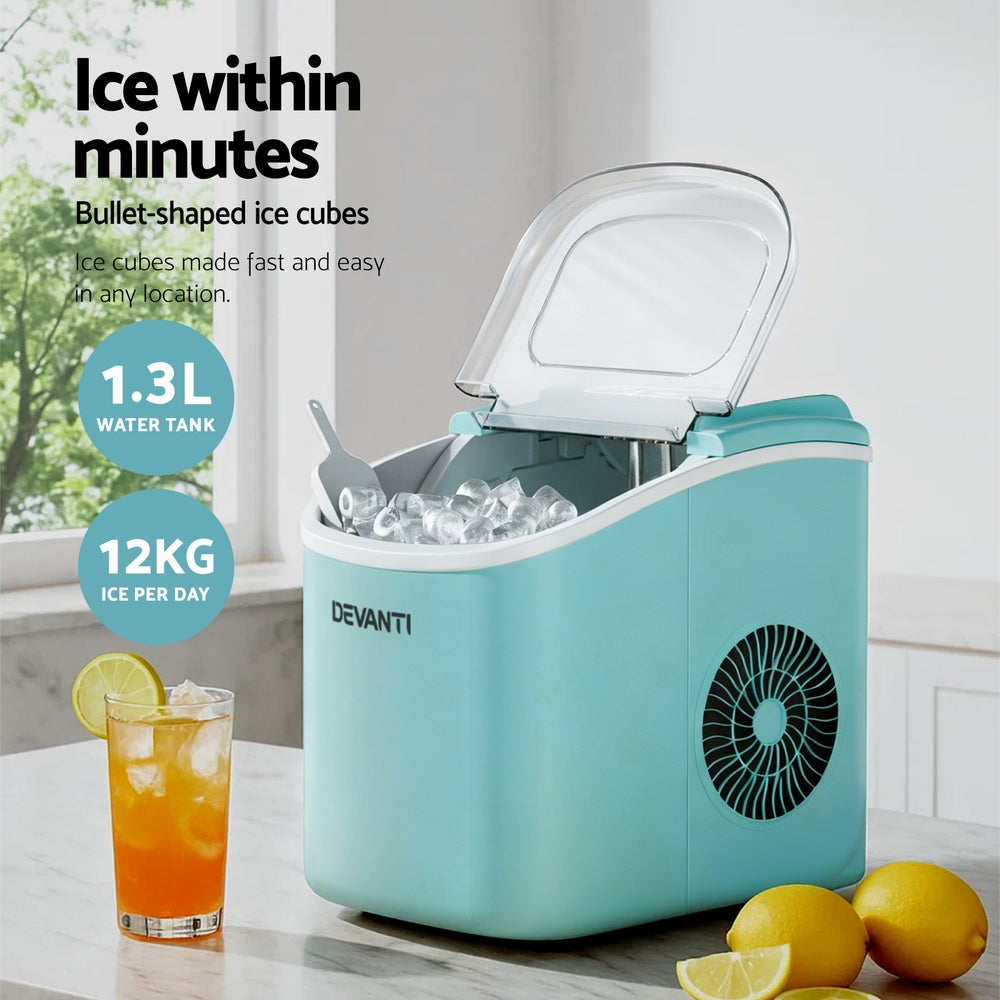 Devanti 12kg Ice Maker Machine w/Self Cleaning Green-Appliances &gt; Kitchen Appliances &gt; Ice Makers-PEROZ Accessories