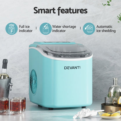 Devanti 12kg Ice Maker Machine w/Self Cleaning Green-Appliances &gt; Kitchen Appliances &gt; Ice Makers-PEROZ Accessories