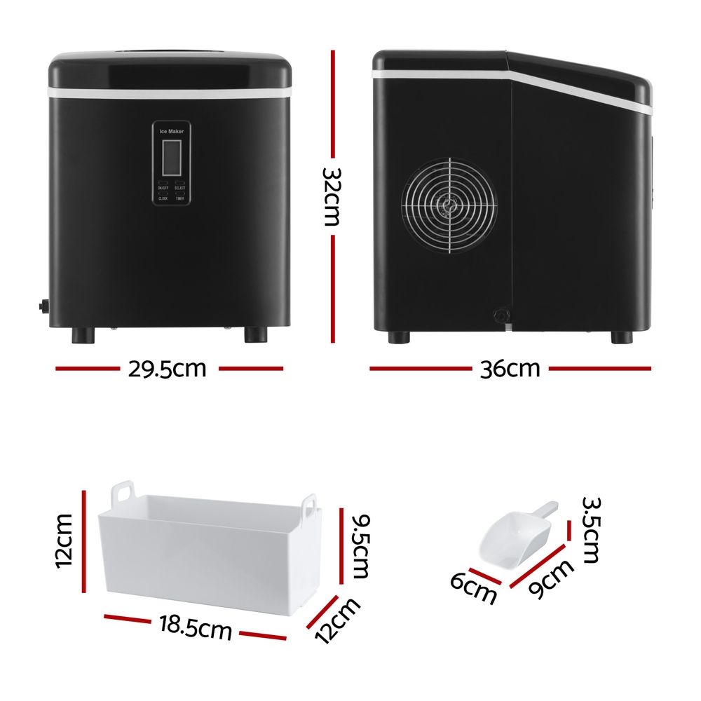 DEVANTI 3.2L Portable Ice Cube Maker Machine Benchtop Counter Black-Ice Makers-PEROZ Accessories