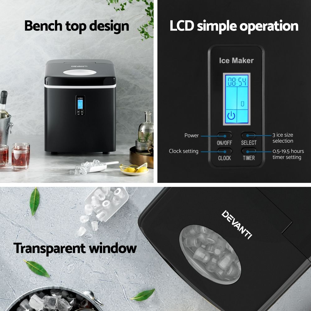DEVANTI 3.2L Portable Ice Cube Maker Machine Benchtop Counter Black-Ice Makers-PEROZ Accessories