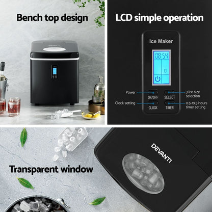 DEVANTI 3.2L Portable Ice Cube Maker Machine Benchtop Counter Black-Ice Makers-PEROZ Accessories