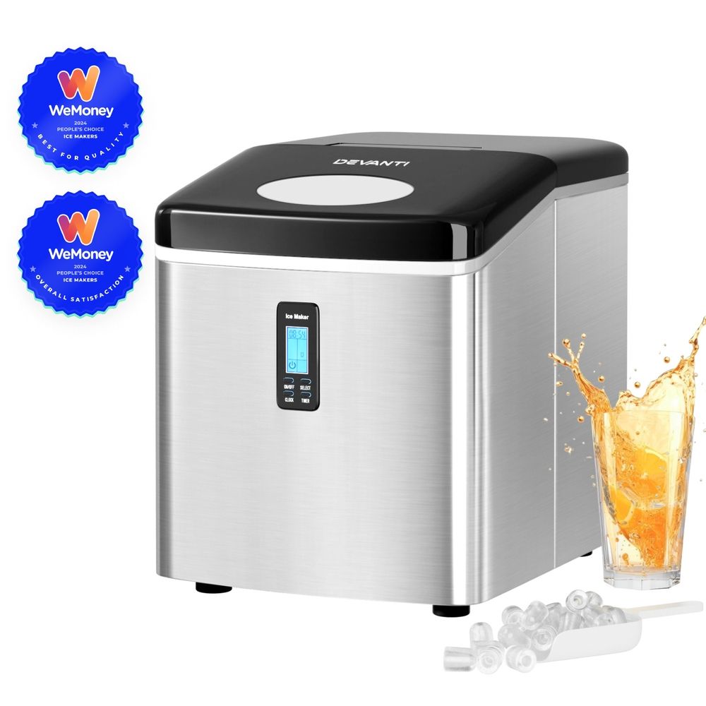Devanti 3.2L Stainless Steel Portable Ice Cube Maker-Ice Makers-PEROZ Accessories
