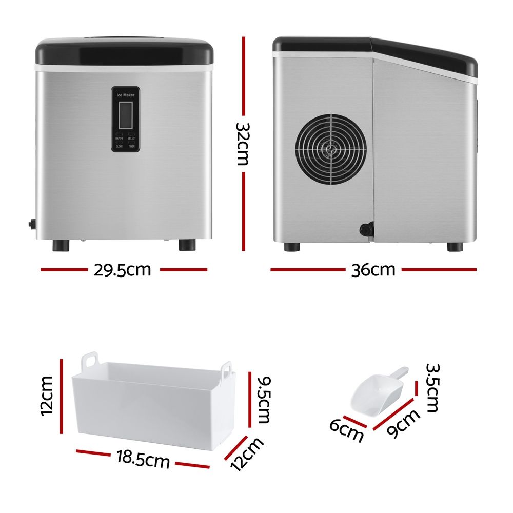 Devanti 3.2L Stainless Steel Portable Ice Cube Maker-Ice Makers-PEROZ Accessories