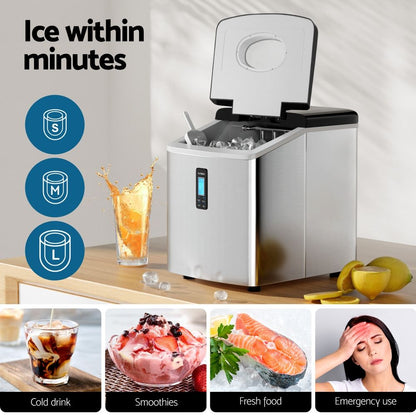 Devanti 3.2L Stainless Steel Portable Ice Cube Maker-Ice Makers-PEROZ Accessories