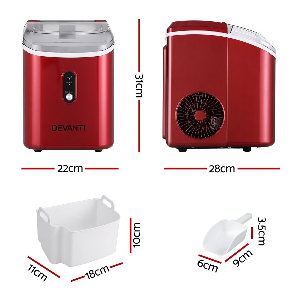 Devanti Ice Maker Machine 15kg Nugget Chewable Ice Cube-Appliances > Kitchen Appliances > Ice Makers-PEROZ Accessories