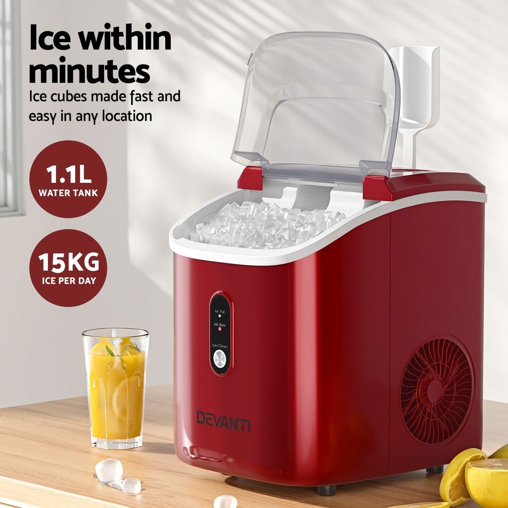 Devanti Ice Maker Machine 15kg Nugget Chewable Ice Cube-Appliances > Kitchen Appliances > Ice Makers-PEROZ Accessories