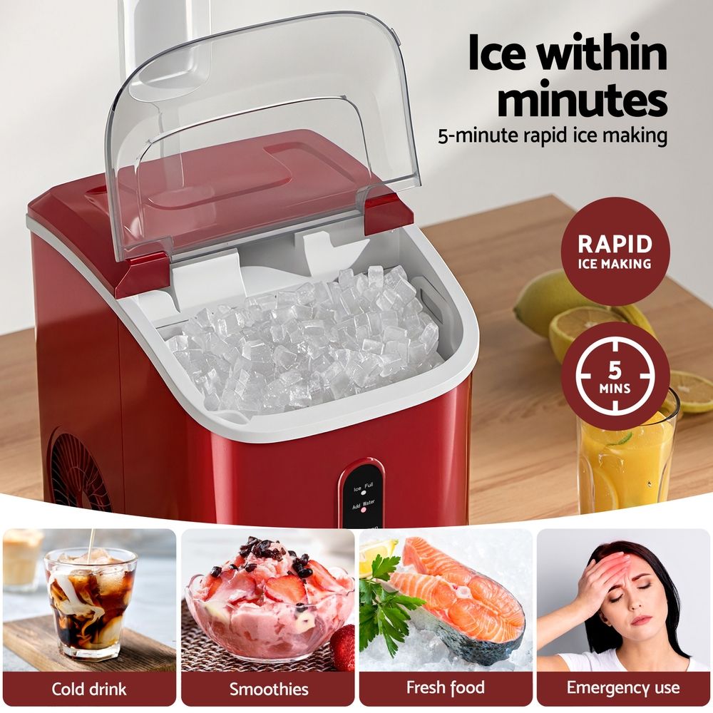 Devanti Ice Maker Machine 15kg Nugget Chewable Ice Cube-Appliances > Kitchen Appliances > Ice Makers-PEROZ Accessories