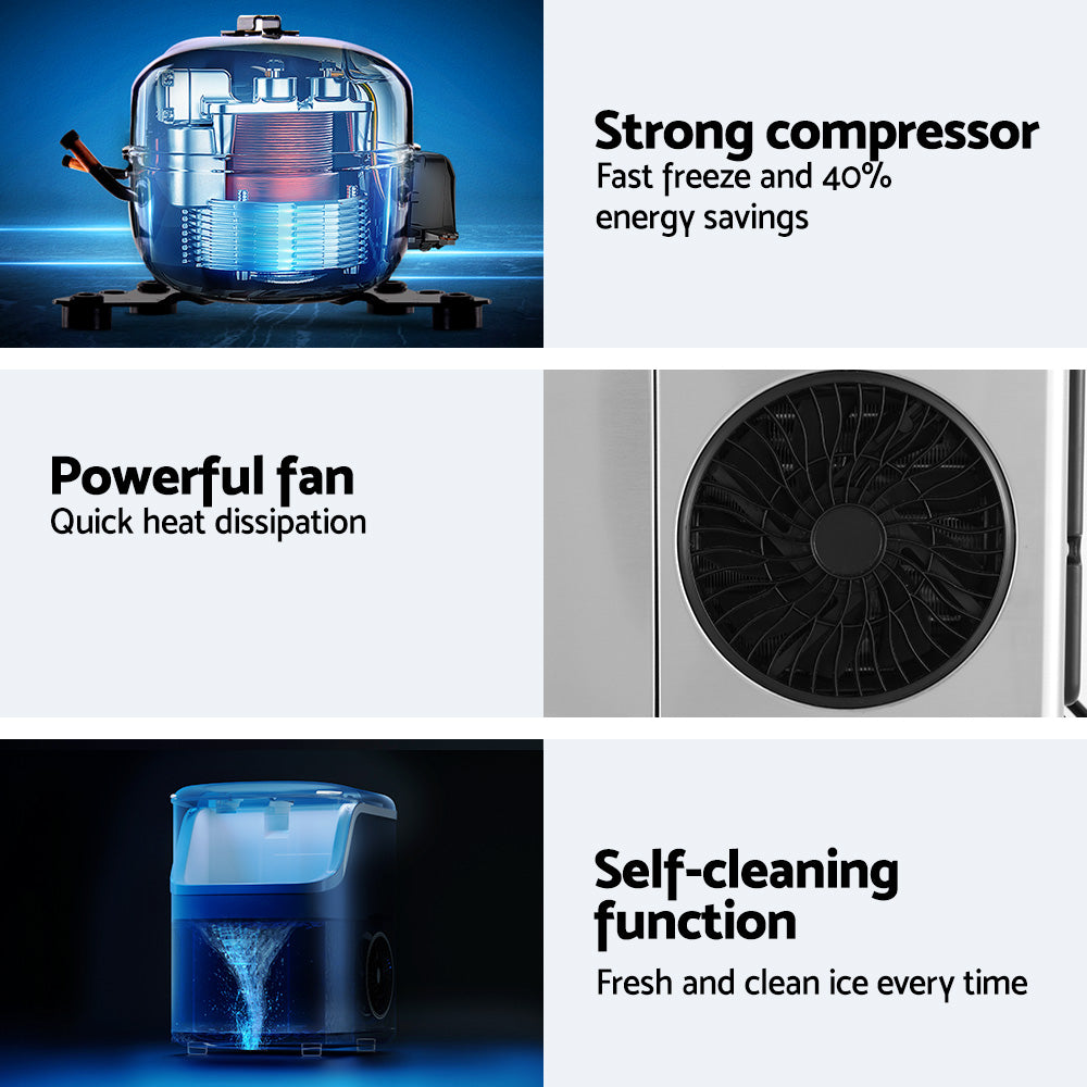 Devanti Ice Maker Machine 15kg Nugget Ice Cube-Appliances > Kitchen Appliances > Ice Makers-PEROZ Accessories