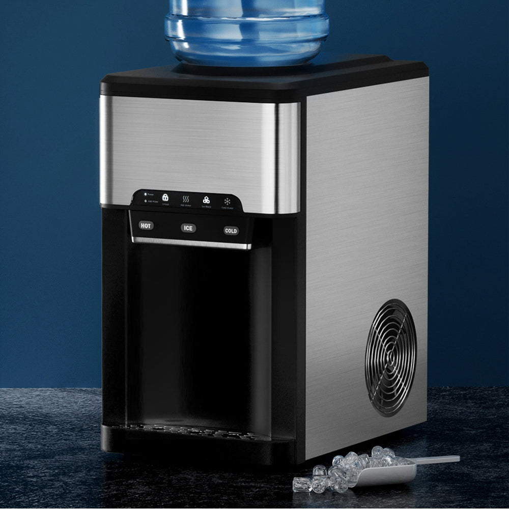 Devanti 20kg 3 in 1 Ice Maker Machine Cold and Hot Water Dispenser 3L Silver-Appliances &gt; Appliances Others-PEROZ Accessories
