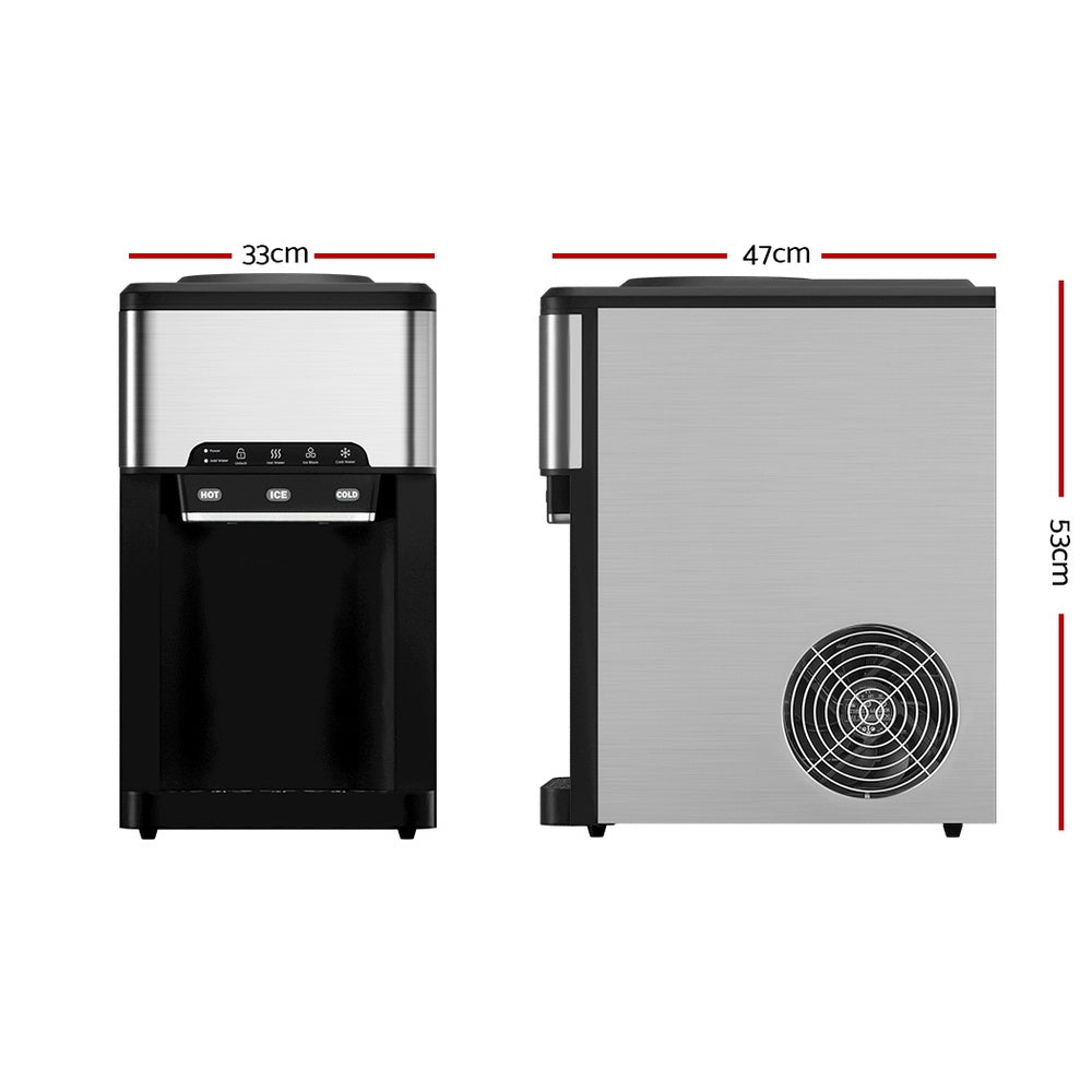 Devanti 20kg 3 in 1 Ice Maker Machine Cold and Hot Water Dispenser 3L Silver-Appliances &gt; Appliances Others-PEROZ Accessories