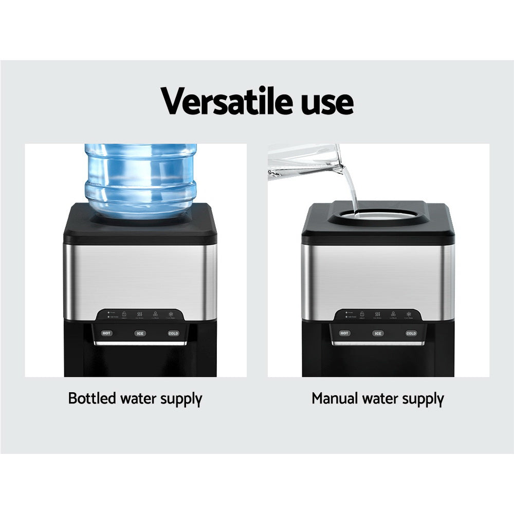 Devanti 20kg 3 in 1 Ice Maker Machine Cold and Hot Water Dispenser 3L Silver-Appliances &gt; Appliances Others-PEROZ Accessories