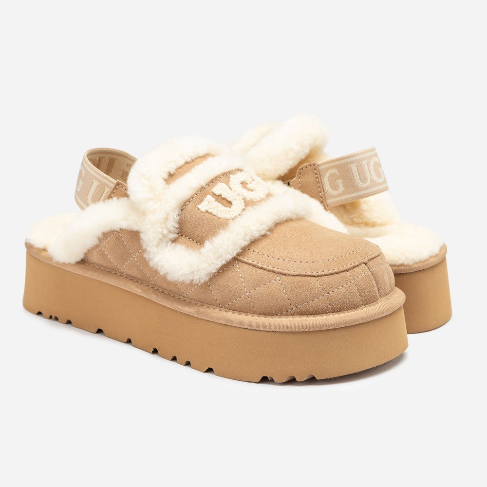 Ugg Violet Matelassé Shearling Platform Slipper (Detachable Feature)-Women Slippers-PEROZ Accessories