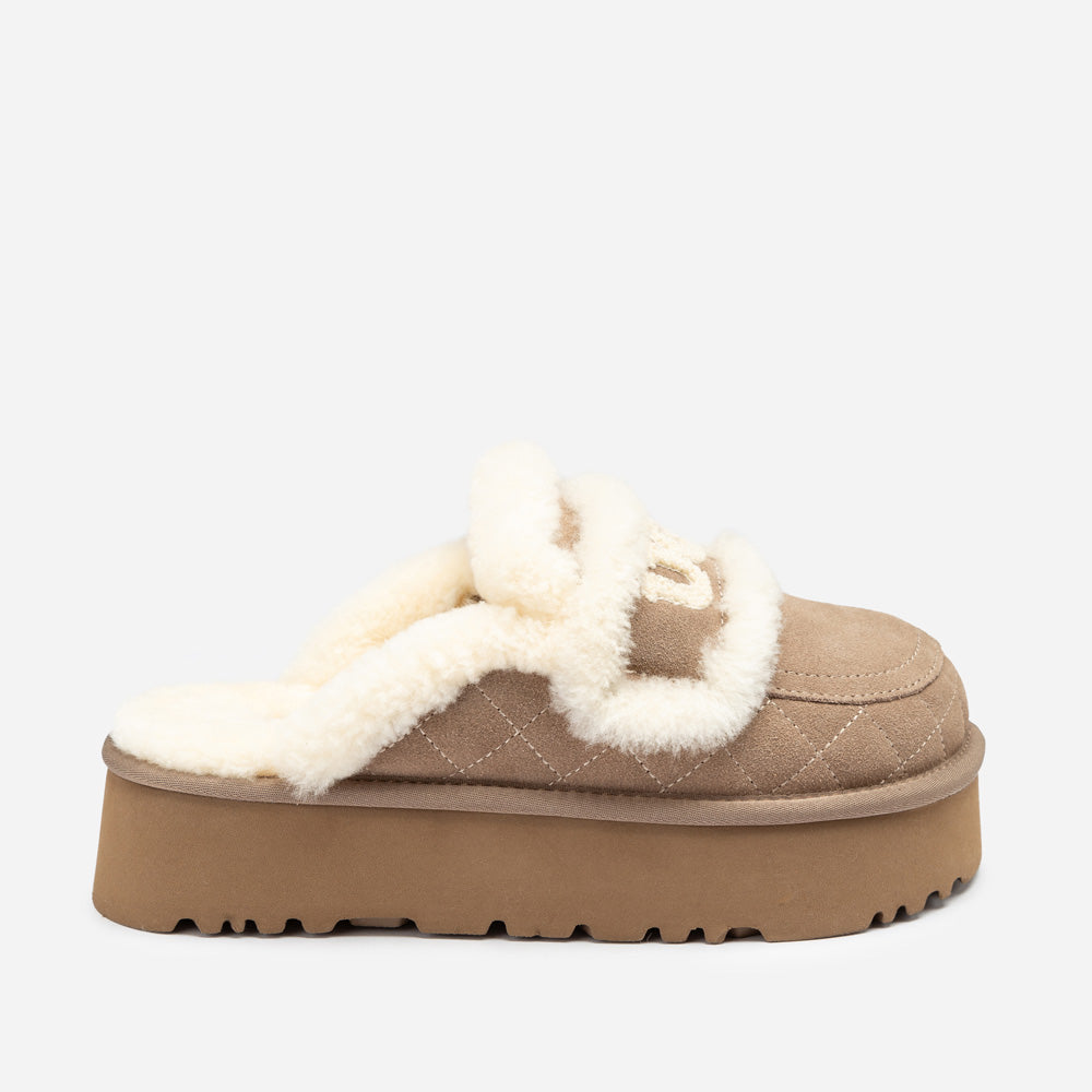 Ugg Violet Matelassé Shearling Platform Slipper (Detachable Feature)-Women Slippers-PEROZ Accessories