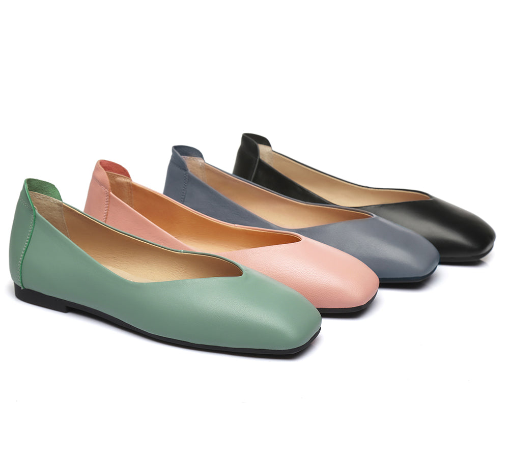 EVERAU  Women Leather Square Toe Ballet Flats Linda