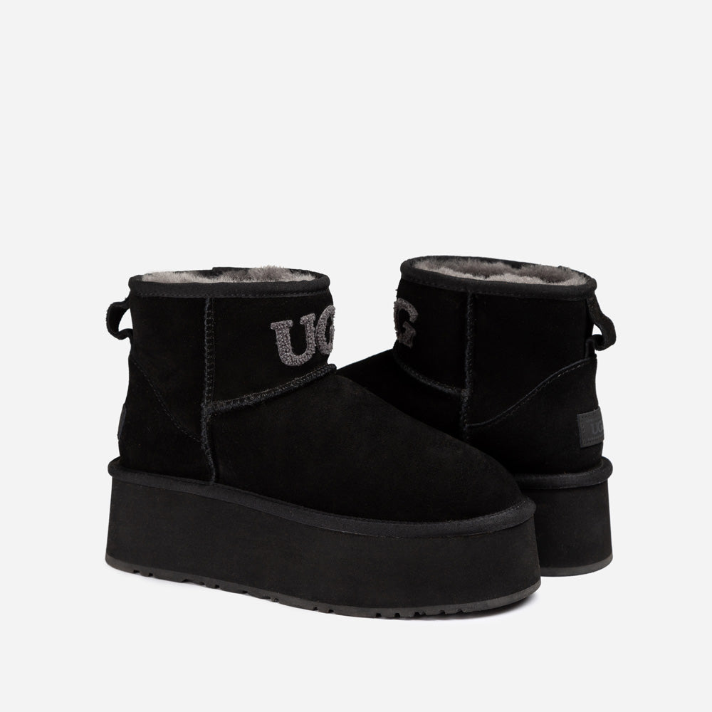 Ugg Classic Platform Knit Logo Mini Boots (Water Resistant) (5cm)-PEROZ Accessories