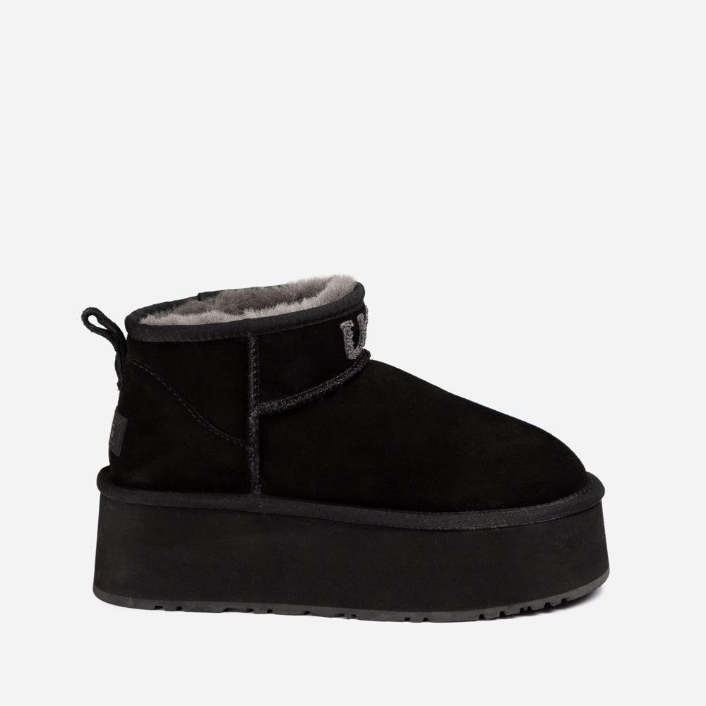 Ugg Classic Platform Knit Logo Ultra Mini Boots (Water Resistant) (5cm)-PEROZ Accessories