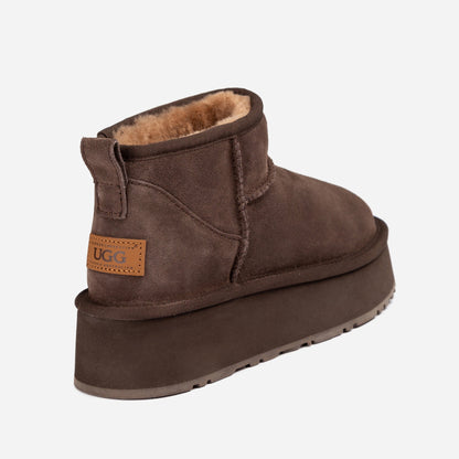 Ugg Classic Platform Knit Logo Ultra Mini Boots (Water Resistant)(4cm)-LADIES UGG-PEROZ Accessories