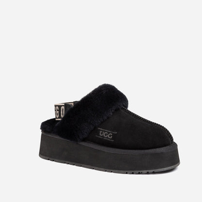 Ugg Platform Slipper (Elastic Logo &amp; Wool Strap) 4.5cm (Detachable Feature)(Water Resistant)-LADIES UGG-PEROZ Accessories