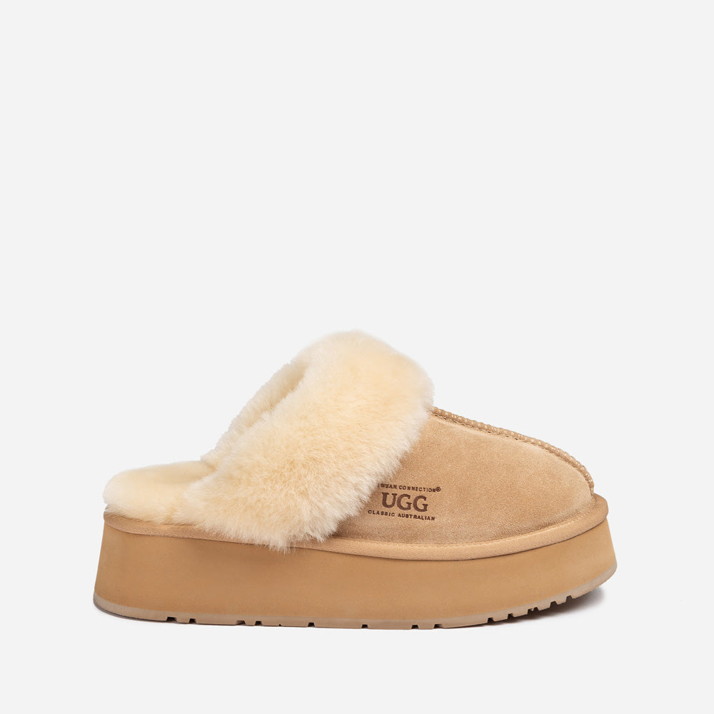 Ugg Platform Slipper (Elastic Logo &amp; Wool Strap) 4.5cm (Detachable Feature)(Water Resistant)-LADIES UGG-PEROZ Accessories