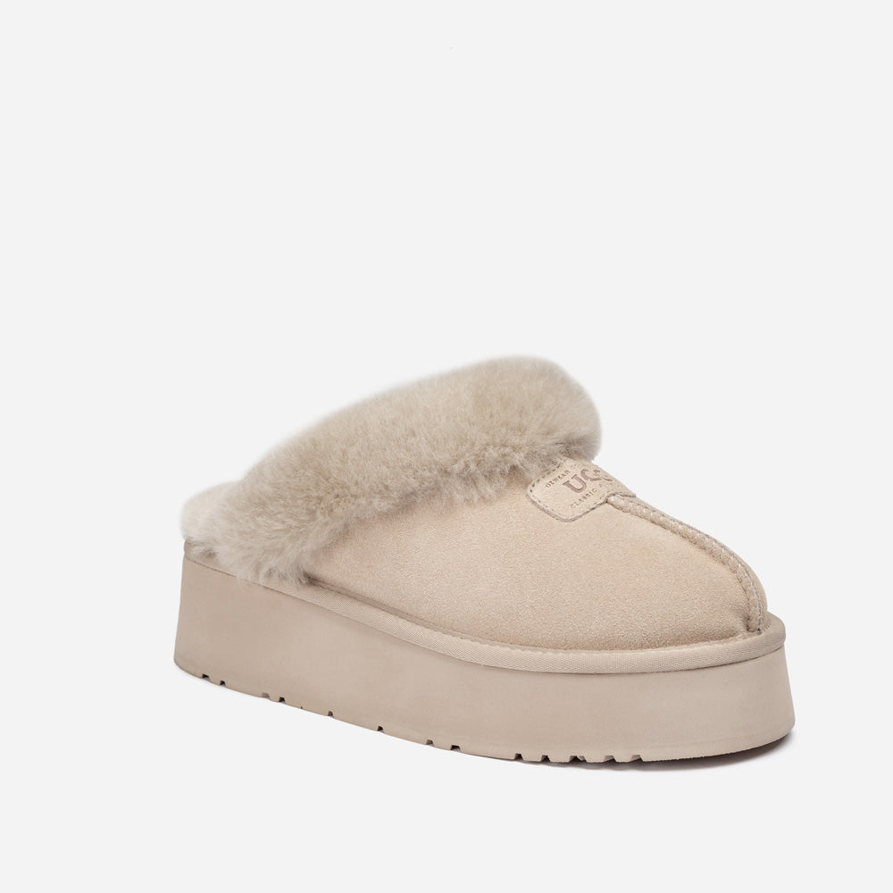 Ugg Coquette Platform Slipper (Elastic Logo &amp; Wool Strap) (Detachable Feature)-LADIES UGG-PEROZ Accessories