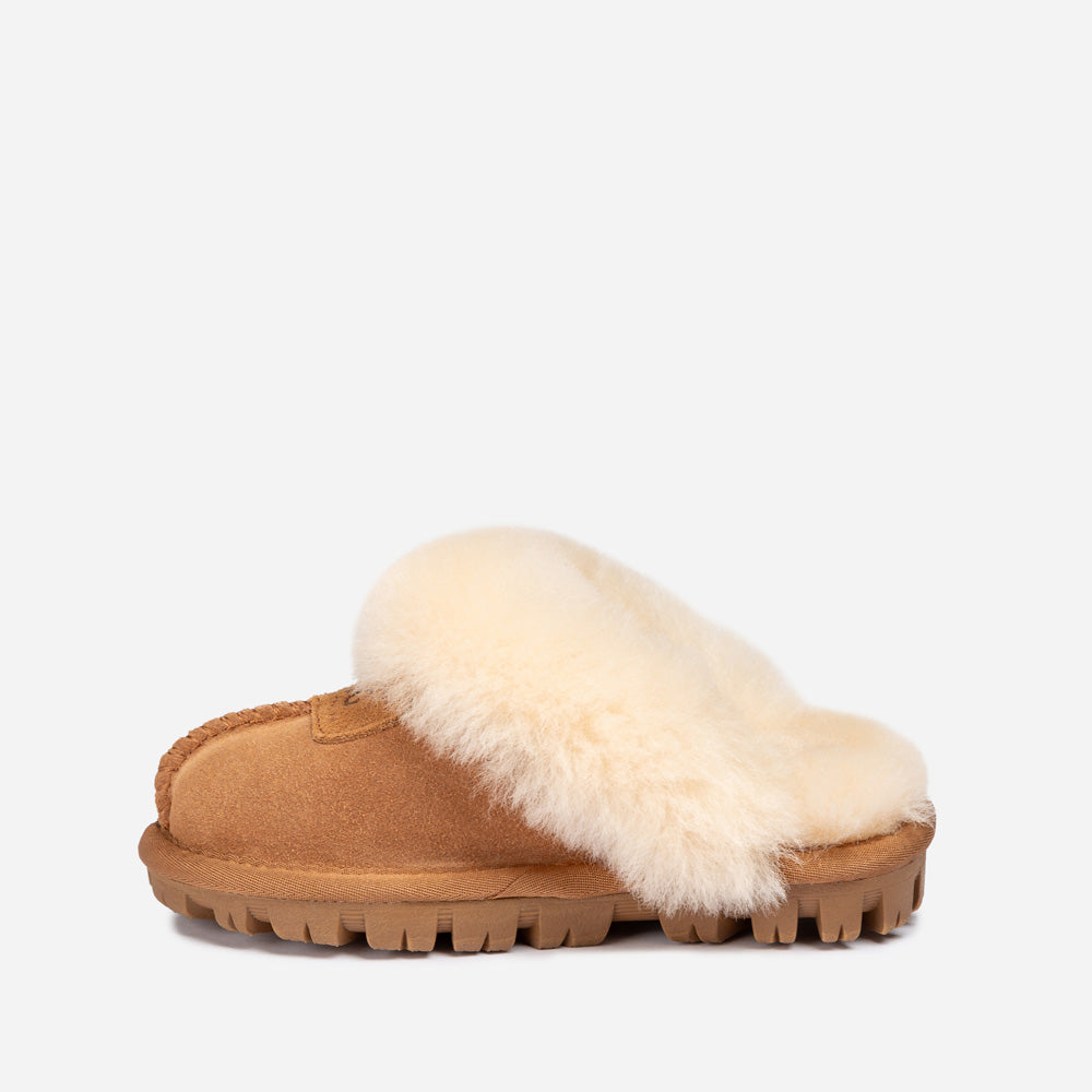 Ugg Kids Coquette Slipper (Cow Suede)(Elastic Logo &amp; Wool Strap)(Detachable Feature)-KIDS UGG-PEROZ Accessories
