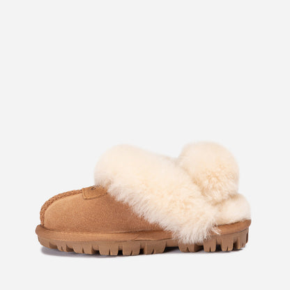 Ugg Kids Coquette Slipper (Cow Suede)(Elastic Logo &amp; Wool Strap)(Detachable Feature)-KIDS UGG-PEROZ Accessories