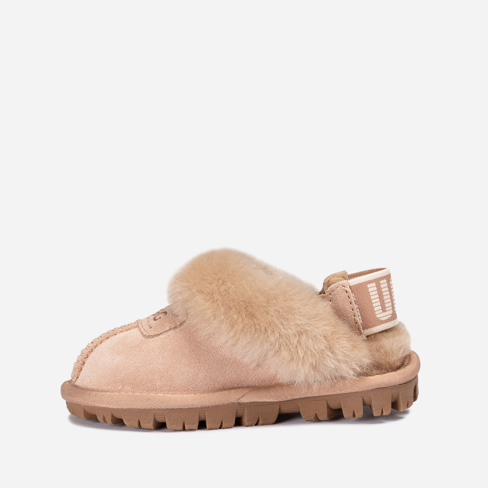 Ugg Kids Coquette Slipper (Cow Suede)(Elastic Logo &amp; Wool Strap)(Detachable Feature)-KIDS UGG-PEROZ Accessories