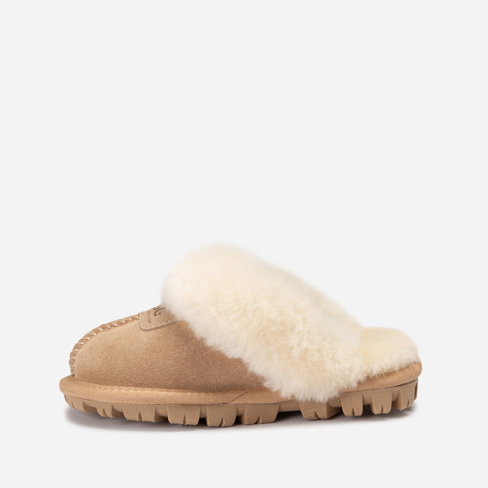 Ugg Kids Coquette Slipper (Cow Suede)(Elastic Logo &amp; Wool Strap)(Detachable Feature)-KIDS UGG-PEROZ Accessories