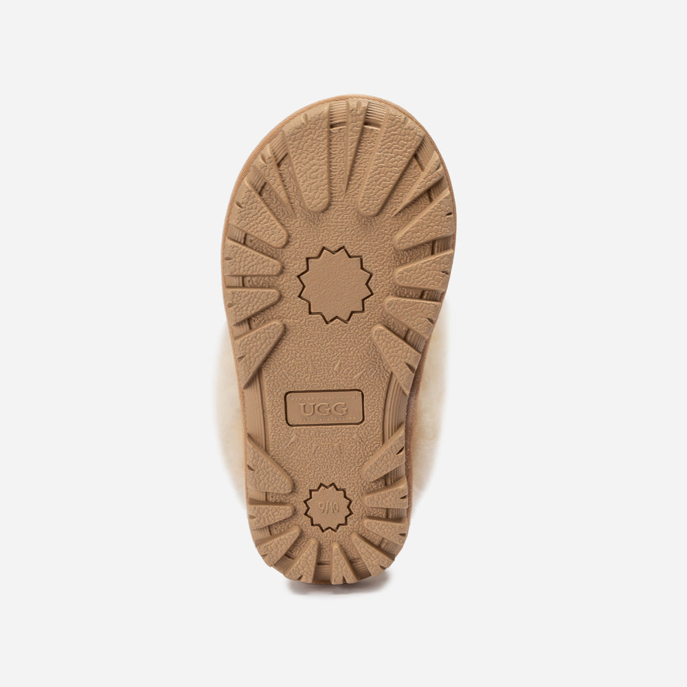 Ugg Kids Coquette Slipper (Cow Suede)(Elastic Logo &amp; Wool Strap)(Detachable Feature)-KIDS UGG-PEROZ Accessories