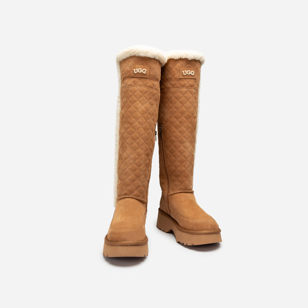 Ugg Queena Matelasse Shearling Long Boot-Women UGG-PEROZ Accessories