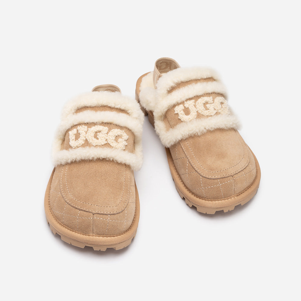 UGG Violet Matelassé Shearling Slipper (Elastic Logo, Detachable Feature)-Women Slippers-PEROZ Accessories