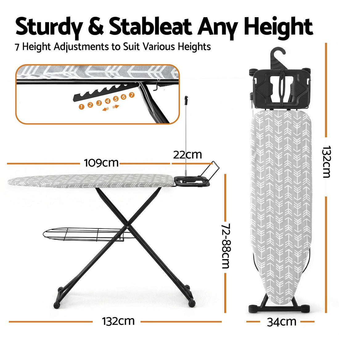 Artiss Foldable Ironing Board with Iron Rest Ironing Board for Laundry Room Arrow-Appliances > Washers, Dryers &amp; Irons > Irons &amp; Ironing Systems-PEROZ Accessories