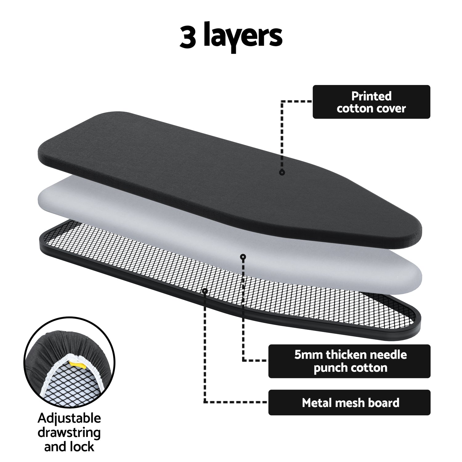 Artiss Ironing Board with Iron Rest with 3 Layers Extra Thick Cover Easy Storage-Appliances > Washers, Dryers &amp; Irons > Irons &amp; Ironing Systems-PEROZ Accessories