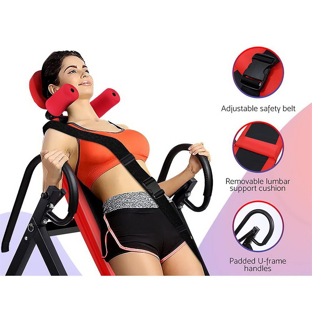 Everfit Inversion Table Gravity Exercise Inverter Back Stretcher Home Gym Red-Sports &amp; Fitness > Fitness Accessories-PEROZ Accessories