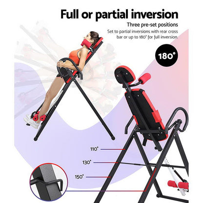Everfit Inversion Table Gravity Exercise Inverter Back Stretcher Home Gym Red-Sports &amp; Fitness > Fitness Accessories-PEROZ Accessories