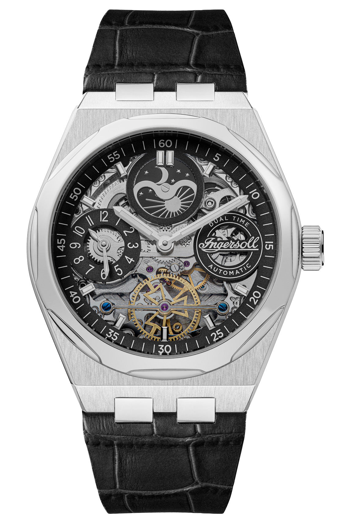 Ingersoll The Broadway Automatic Silver Dial Black Leather Strap Watch-PEROZ Accessories