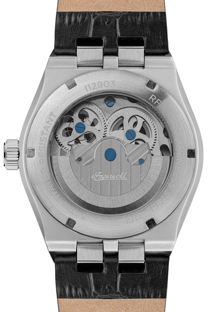 Ingersoll The Broadway Automatic Silver Dial Black Leather Strap Watch-PEROZ Accessories