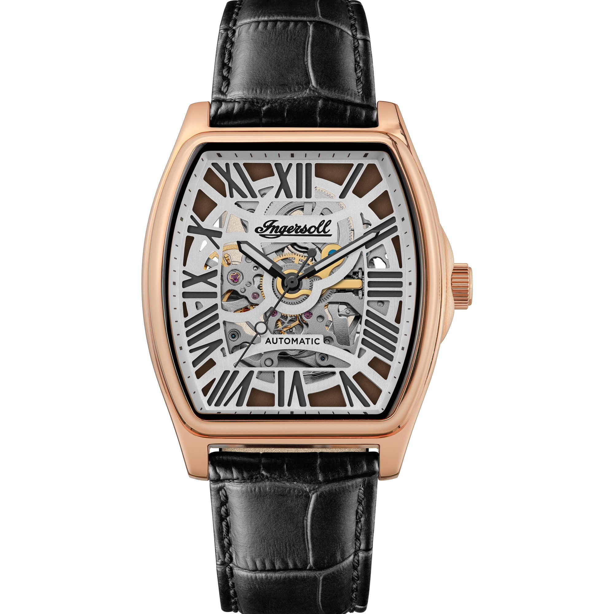 Ingersoll The California Automatic Rose Gold Black Leather Strap Watch-PEROZ Accessories