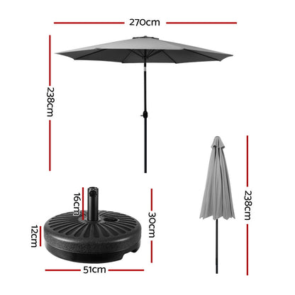 Instahut 2.7m Outdoor Umbrella w/Base Pole Stand Garden Sun Charcoal-Home &amp; Garden > Shading > Umbrellas &amp; Sunshades-PEROZ Accessories