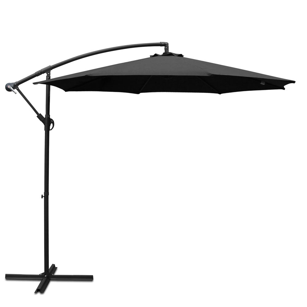 Instahut 3m Outdoor Umbrella Cantilever Beach Garden Patio Black-Home &amp; Garden > Shading > Umbrellas &amp; Sunshades-PEROZ Accessories