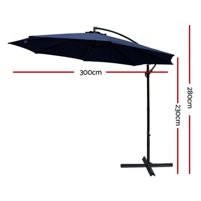 Instahut 3m Outdoor Umbrella Cantilever Beach Garden Patio Navy-Home &amp; Garden > Shading > Umbrellas &amp; Sunshades-PEROZ Accessories