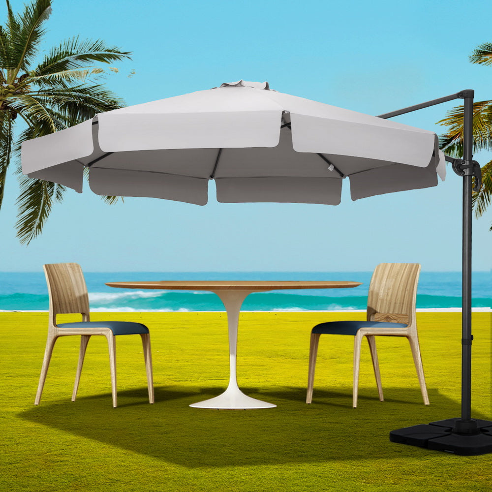 Instahut 3m Outdoor Umbrella w/Base Cantilever Beach Roma 360 Degree Tilt Grey-Home &amp; Garden > Shading > Umbrellas &amp; Sunshades-PEROZ Accessories