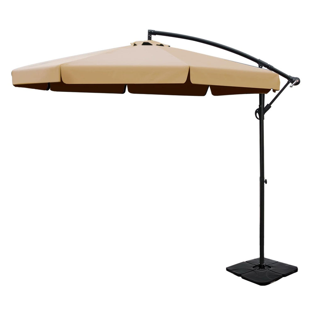Instahut 3m Outdoor Umbrella w/Base Cantilever Garden Beach Patio Beige-Home &amp; Garden > Shading > Umbrellas &amp; Sunshades-PEROZ Accessories