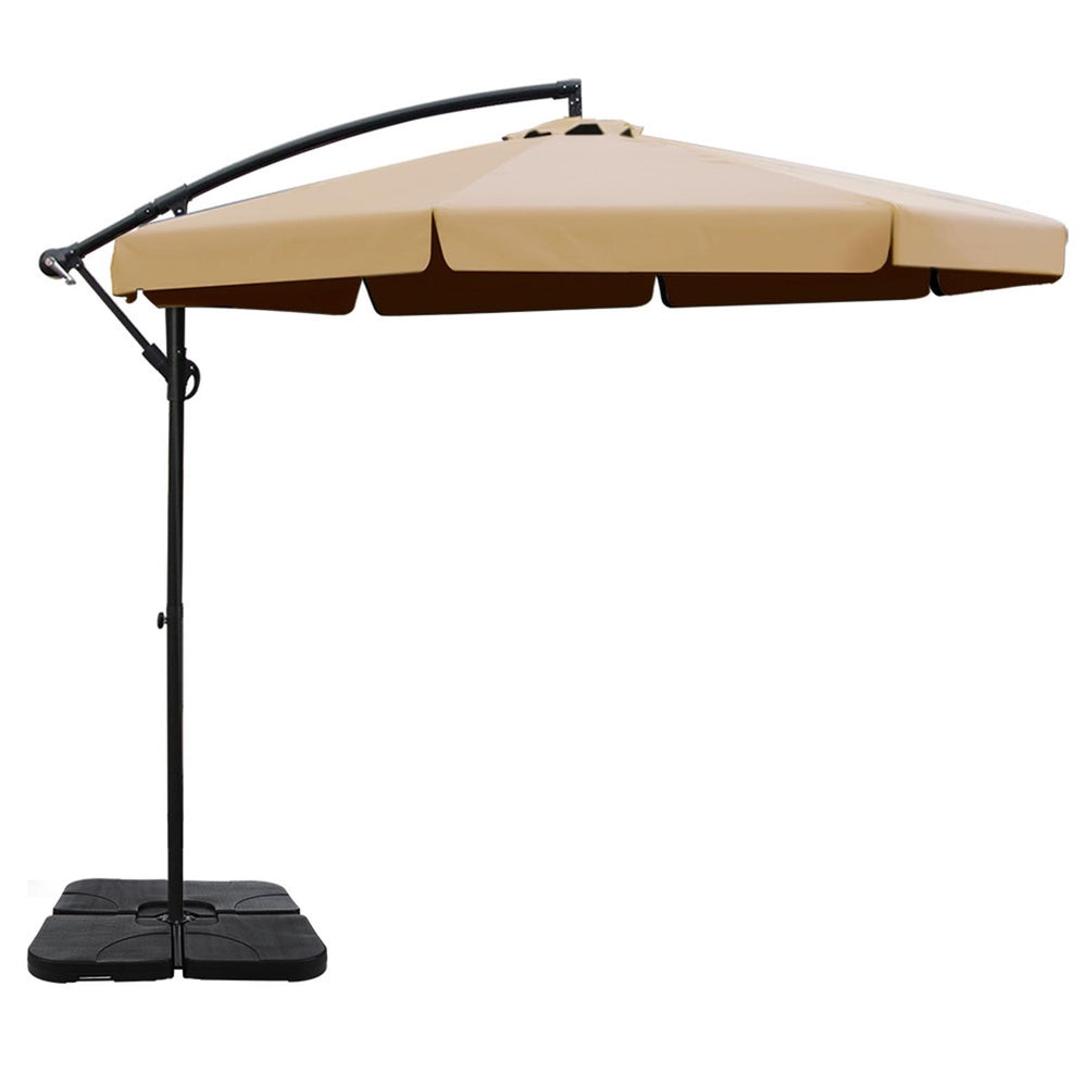 Instahut 3m Outdoor Umbrella w/Base Cantilever Garden Beach Patio Beige-Home &amp; Garden > Shading > Umbrellas &amp; Sunshades-PEROZ Accessories