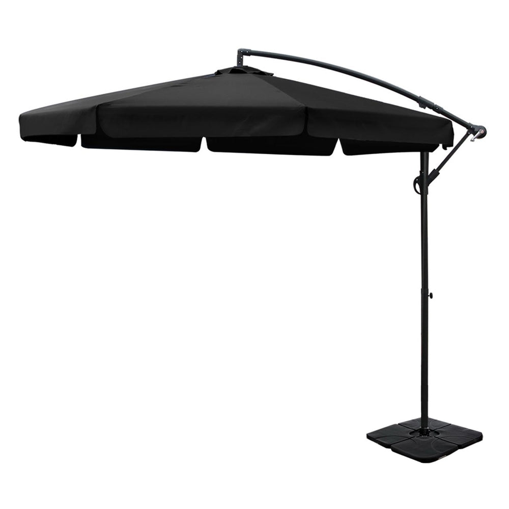 Instahut 3m Outdoor Umbrella w/Base Cantilever Garden Beach Patio Black-Home &amp; Garden > Shading > Umbrellas &amp; Sunshades-PEROZ Accessories