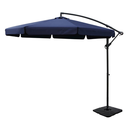 Instahut 3m Outdoor Umbrella w/Base Cantilever Garden Beach Patio Navy-Home &amp; Garden > Shading > Umbrellas &amp; Sunshades-PEROZ Accessories