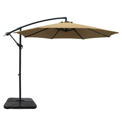 Instahut 3m Umbrella w/Base Outdoor Cantilever Beach Garden Patio Parasol Beige-Home &amp; Garden > Shading > Umbrellas &amp; Sunshades-PEROZ Accessories