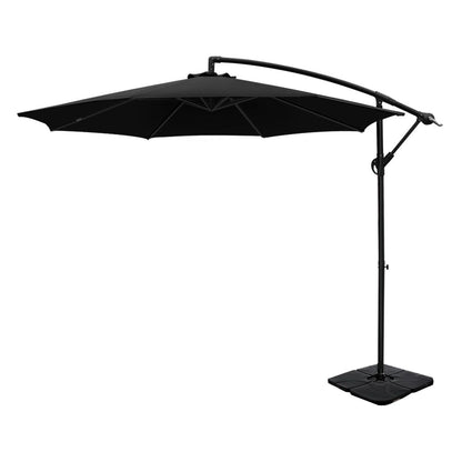 Instahut 3m Umbrella w/Base Outdoor Cantilever Beach Garden Patio Parasol Black-Home &amp; Garden > Shading > Umbrellas &amp; Sunshades-PEROZ Accessories
