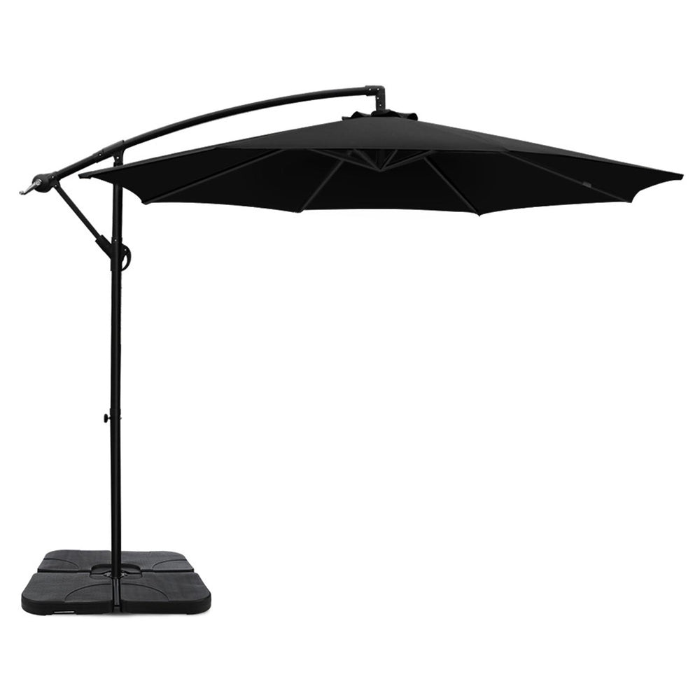 Instahut 3m Umbrella w/Base Outdoor Cantilever Beach Garden Patio Parasol Black-Home &amp; Garden > Shading > Umbrellas &amp; Sunshades-PEROZ Accessories
